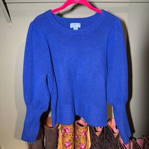 CeCe Royal Blue Puff-Sleeve Crewneck Sweater Medium